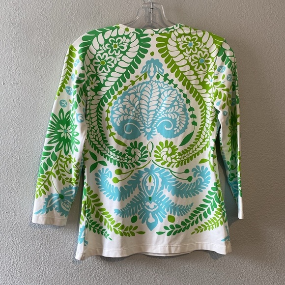 J McLaughlin Womens Shirt Small Blue Green Nylon 3/4 Sleeve Pullover Top - Picture 3 of 3